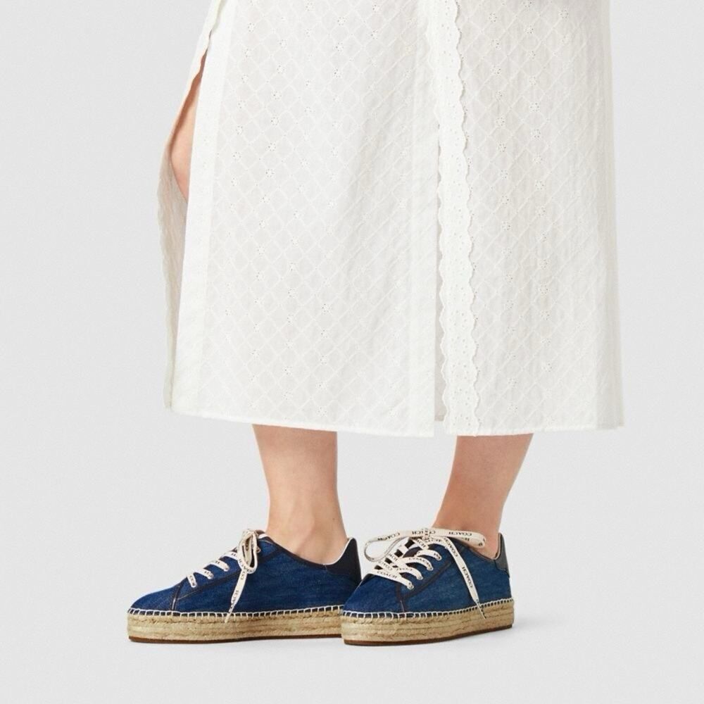 NEW Coach Cate Denim Espadrille Sneakers sz 7.5 Blue Jute Platform Summer Shoes - Picture 6 of 7